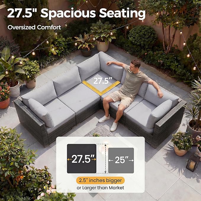 NICESOUL 18 Piece Patio Furniture Set with Fire Pit, Luxury Large Size Outdoor Patio Set with Fire Pit and Lounger, Extra Large 14-Seater Wide Deep High Back Outdoor Seating Sectional, Grey