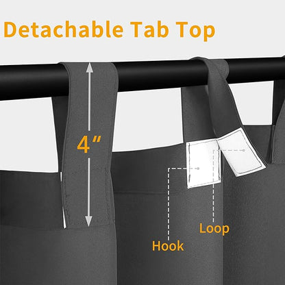 Easy-Going Outdoor Patio Curtains Detachable Tab Top Windproof Weatherproof Curtain for Cabana, Porch, Pergola and Gazebo, Tab Bottom Drape, 2 Panels, 54W x 120L inch, Gray