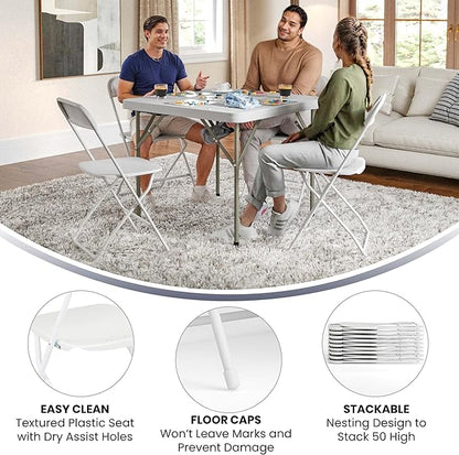 Flash Furniture Hercules Set of 10 Indoor/Outdoor Heavy-Duty Plastic Folding Chairs, Foldable Commercial Stacking Chairs with 650-lb. Static Weight Capacity, White