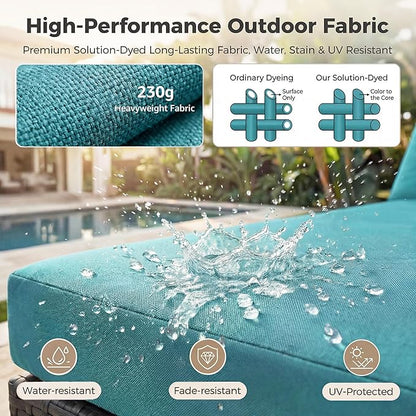 NICESOUL 11 Piece Patio Furniture Set with Fire Pit Table Natural Gas/Propane, 29.3'' High Back Large Outdoor Patio Sectional with Fire Pit & Chaise Lounge, Wicker Deep Seating, Turquoise & Grey