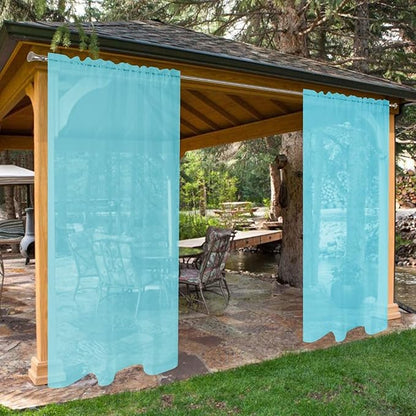 SpaceDresser Waterproof Outdoor Sheer Curtains for Patio - 2 Panels Rod Pocket Indoor Voile Sheer Curtain for Living Room,52W x 108L inch, Aqua