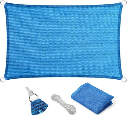 Eden's Decor Straight Flat-Edged Sun Shade Sail Rectangular 8' x 18' Blue UV-Blocking Outdoor Canopy Fabric Cloth Awning for Pergola Patio Garden Backyard Custom Size