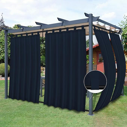 Easy-Going Outdoor Patio Curtains Detachable Tab Top Windproof Weatherproof Curtain for Cabana, Porch, Pergola and Gazebo, Tab Bottom Drape, 2 Panels, 54W x 96L inch, Navy