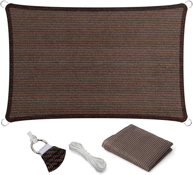 Eden's Decor Straight Flat-Edged Sun Shade Sail Rectangular 16' x 17' Brown UV-Blocking Outdoor Canopy Fabric Cloth Awning for Pergola Patio Garden Backyard Custom Size