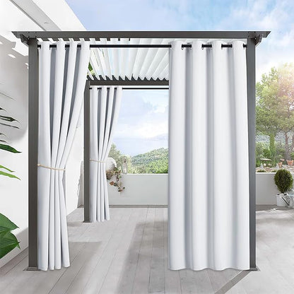 RYB HOME Outdoor Curtains for Patio Waterproof Block Sunlight Thermal Insulated Privacy Assured Thick Outside Curtains for Porch, Gazebo, Pergola, W52 x L84, Greyish White, 1 Panel