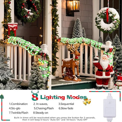 Jnaurb Christmas Candy Cane Lights, 66ft 480 LED Connectable Flexible White & Green Candy Cane Rope Lights for Outside, 8 Modes Waterproof LED Christmas Light for Garden Patio Tree Holiday Party Decor