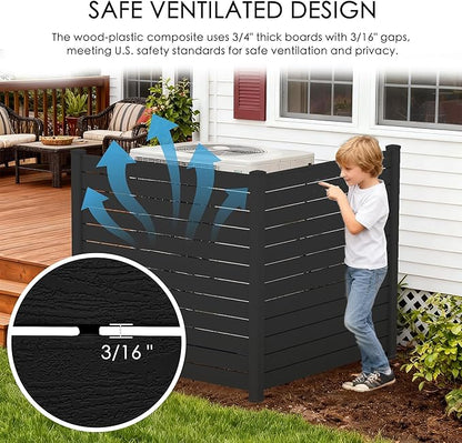 Kozyard 50" W x 48" H Outdoor Privacy Screens Aluminum Post, Air Conditioner Fence Panels, Pool Equipment Enclosure, Trash Can Screens Fence Kit for Outside Backyard Patio(Black/2Panels)