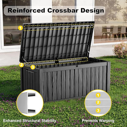 150 Gallon Outdoor Storage Box, Weather Resistant & Waterproof Resin Deck Box with UV Protection, Rattan Black Patio Storage Cabinet for Garden, Patio, Porch, Poolside(Black)