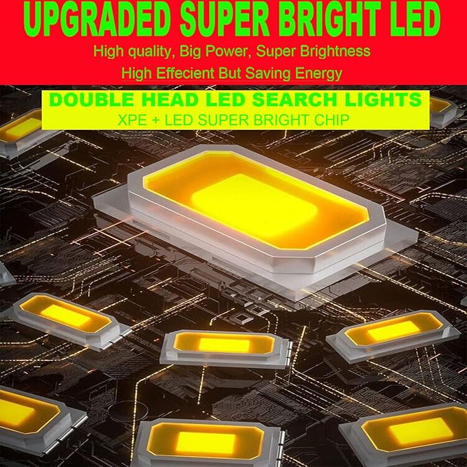 SUYOOULIN Solar Rechargeable LED Soptlight Flashlight, Super Bright 7000LM Handheld LED Searchlight, Multifunctional Camping Lantern Light, 8 Light Modes, Waterproof IPX4, for Emergency, Home