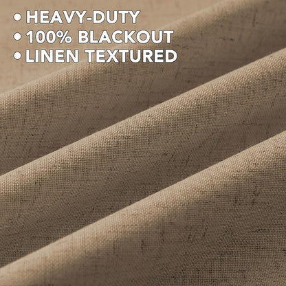 H.VERSAILTEX Linen Curtains 100% Blackout Curtains for Bedroom 54 inch Long Full Light Blocking Nature Linen Blended Window Curtains for Living Room Nickel Grommet (2 Panels, Heathered Macchiato)