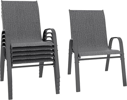 Betterhood Patio Chairs Set of 6, Stackable Outdoor Dining Chairs Set with Breathable Seat Fabric, All-Weather Powder-Coated Metal Frame for Deck, Pool Side and Backyard, 350LBS Capacity
