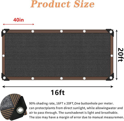 Shade Cloth 90% Sunblock Net for Garden Patio, Shade Sails -for Plants Greenhouse Outdoor Pergola Lawn Swimming, Sun Screens for Kennel Chicken Coop Easier to Hang Net Cover, 16x20 FT