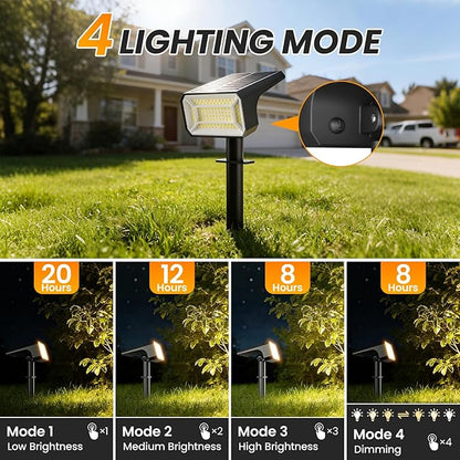 Fabrito Solar Spot Lights Outdoor 4 Pack, [108Leds, 4 Modes] Auto On/Off Spotlights, IP67 Waterproof Landscape Lights for Tree, Yard, Patio, Pool, Pathway, Driveway, Warm White