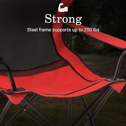 Coleman Broadband Mesh Quad Camping Chair with Carry Bag & Cup Holder, Cooling Mesh Back with Adjustable Arms, Great for Camping, Tailgating, Firepits, Patio, & More