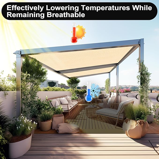 Artpuch 90% Sun Shade Cloth, 10 x 16 FT Pergola Shade Cover Canopy with Grommets, Sun Screen Fabric Tarp for Patio, Outdoor, Garden, Backyard, Wheat