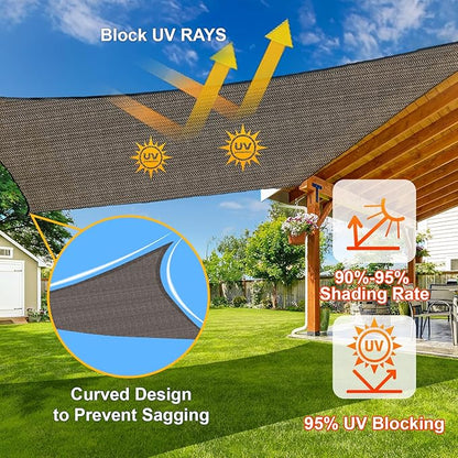 SUNLAX Sun Shade Sail 10' x 12' Brown Rectangle Canopy Sail Shade Cover UV Block Permeable Sunshade Outdoor for Patio Backyard Deck Pergola (We Make Custom Size)