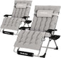 UDPATIO Oversized Zero Gravity Chair Set of 2, 33In XXL Patio Reclining Chair with Cushion, Outdoor Folding Recliner with Pillows|Cup Holder|Foot Rest|Padded Headrest, Grey, Support 500LB