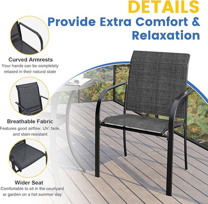 VICLLAX Patio Table and Chair Set of 4, All Weather Metal Round Outdoor Dining Furniture Set-40.6" Round Outdoor Table and Chairs, Black Tabletop