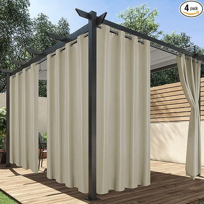 HolidayIdeas Outdoor Curtains for Patio Waterproof, 4 Panels - 54 x 108 Inch - Privacy Protection & Light Filtering Curtains Taupe Grommet Outside Curtains for Porch, Gazebo, Pergola, Backyard