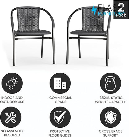 Flash Furniture Lila 2 Pack Gray Rattan Indoor-Outdoor Restaurant Stack Chair