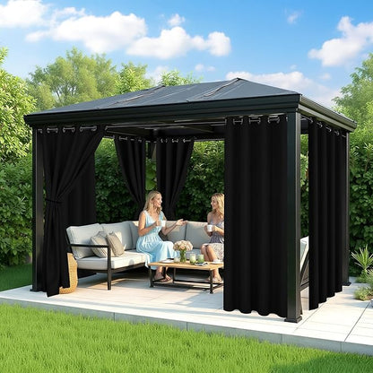 Black Outdoor Curtains for Patio Waterproof - 6 Panels Privacy Weatherproof Outside Curtains with Grommets for Pergola, Gazebo, Porch, Cabana, Balcony, 54 x 84 Inch