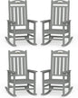 Oversized Outdoor Rocking Chair Set of 4, High Back Porch Rocker Chair, HDPE Rocking Chairs for Patio, Living Room, Light Grey
