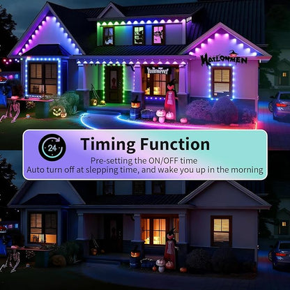 Permanent Outdoor Lights, 300ft Smart Eave Lights with RGB LED Light, IP67 Waterproof, App Control, DIY RGB Light for House Halloween Decorations