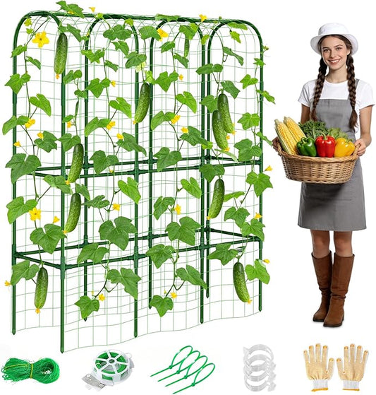 65in Tall Cucumber Trellis for Raised Bed, 50" L x 65" H Metal Garden Trellis for Climbing Plants Outdoor, U-Shape Vegetables Trellis Support for Squash Zucchini Peas Grape