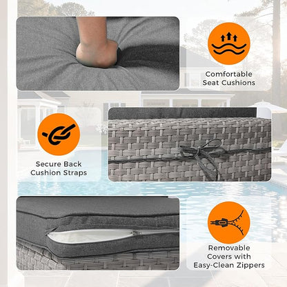 10-Seat Modern Patio Furniture Set with Swivel Rocking Chairs, Thick 4″ Cushions, Dual-Strand Wicker Rattan, Rust-Resistant Steel Frame – Outdoor Conversation & Modular Sectional,Black