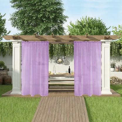 SpaceDresser Waterproof Outdoor Sheer Curtains for Patio - 4 Panels Rod Pocket Indoor Voile Sheer Curtain for Living Room,52W x 96L inch, Lavender
