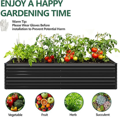 Vengarus 12x4x2FT Galvanized Raised Garden Bed Kit, Large Rectangle Elevated Planter for Vegetables, Flowers, Herbs and Succulents - 718 Gallon Capacity, Black