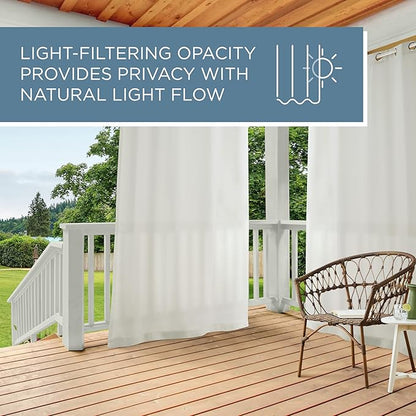 TOWN & COUNTRY BASICS Cabana Solid Heavyweight Indoor Outdoor Curtains, Light Filtering Opacity with Grommet Top, Water Repellent, 2-Pack Set, 54"x108", Vanilla