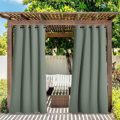 NICETOWN 2 Panels Sage Green Blackout Outdoor Curtains for Patio Waterproof, Thermal Insulated Rustproof Grommet Durable Indoor Outdoor Blinds Light Blocking for Yard Party/Picnic, W52 x L95
