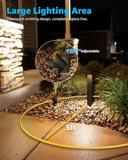 SUNVIE LED Low Voltage Landscape Lighting Kit 12V-24V Aluminum Low Voltage Landscape Lights Wired, 3000K Outdoor Pathway Lights Spotlights with Connectors Waterproof for Patio Yard Garden, 8 Pack