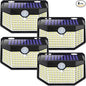 HMCITY Solar Lights Outdoor 120 LED 3 Lighting Modes,Motion Sensor Wall Lights, IP65 Waterproof Solar Powered Wall Lights for Garden Deck Lights (Front Button 4Packs, Black Shell-Daylight White)