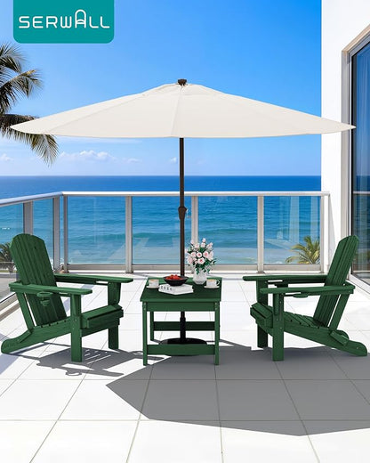 SERWALL Outdoor Coffee Table with 9FT Umbrella, HDPE Patio Coffee Table for Outside, Rectangle, Green(Not Include Umbrella Base)
