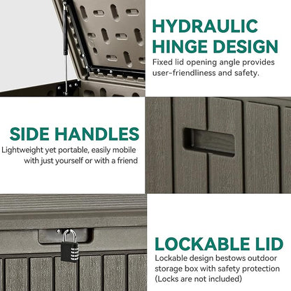 YITAHOME 90 Gallon Large Deck Box with Side Handles, Outdoor Double-Wall Storage for Patio Furniture Cushions, Garden Pool Accessories, Waterproof & Lockable