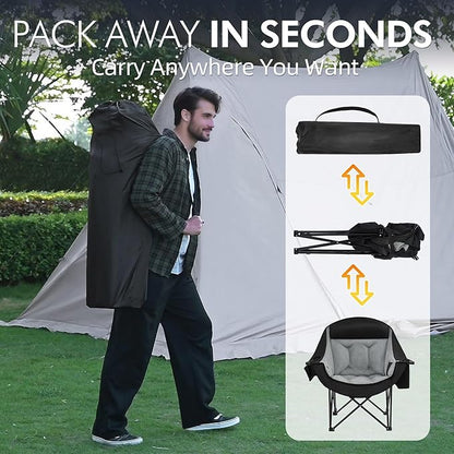Heated Oversized Camping Chair - Heavy Duty Padded Folding Camping Chairs for Adults with Cooling Bag, Side Pocket, Cup Holder and Carry Bag for Outdoor Sports Lawn Fishing Garden Portable