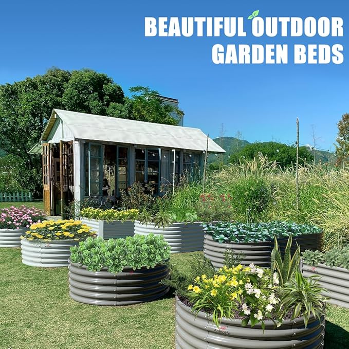 A ANLEOLIFE 4-Pack 6X3X2ft & 8X4X2ft Deep Root Galvanized Raised Garden Beds Outdoor for Planting Vegetables Flowers Herb, Quartz Grey