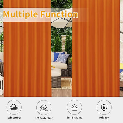 Easy-Going Outdoor Patio Curtains Detachable Tab Top Windproof Weatherproof Curtain for Cabana, Porch, Pergola and Gazebo, Tab Bottom Drape, 2 Panels, 54W x 96L inch, Orange