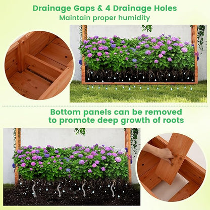 Giantex Raised Garden Bed with Trellis & Hanging Roof, Wood Planter Box with Bottom and Drainage Holes, Freestanding Garden Planter for Flower Vegetable Fruit Herb Climbing Vines, 77"x17"x72"