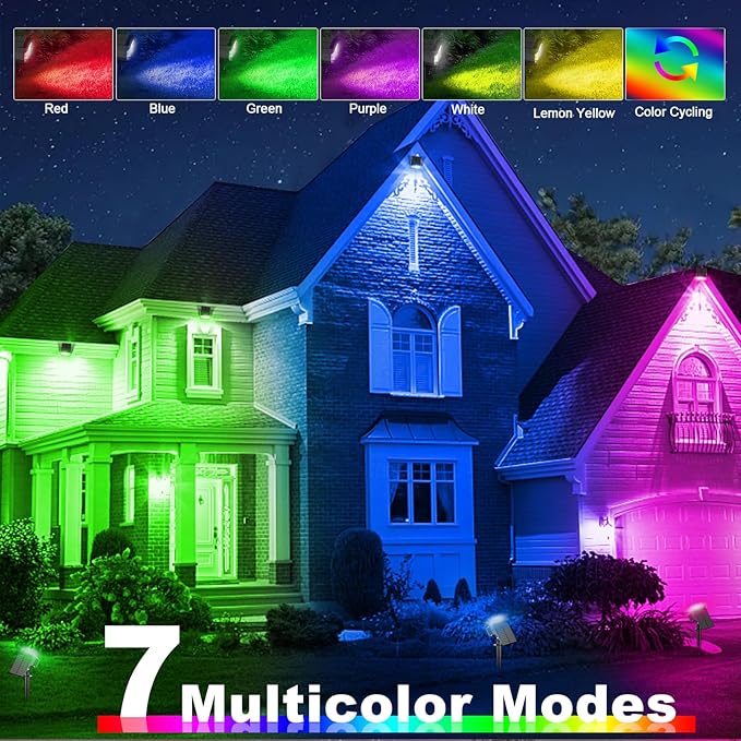 LANSOW Solar Spot Lights Outdoor Color Changing, [7 Modes/8 Pack] Christmas Landscape Spotlights, Solar Lights Outdoor Waterproof, Solar Powered Flood Lights for Outside Yard Garden Pathway