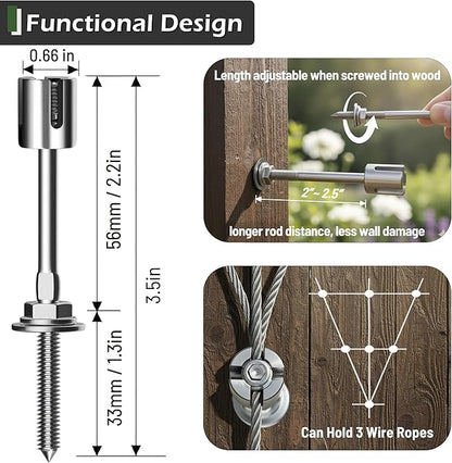 Wire Trellis for Climbing Plants Outdoor, 30-Set Wall Trellis Kit, T316 Espalier System for Fence and Garden DIY Projects (Hubs Only, Without Cable)