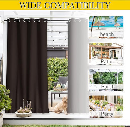 NICETOWN 2 Panels Weighted Blackout Curtains Patio Waterproof Outdoor Curtains, Thermal Insulated Top & Bottom Grommet & Back Tab Wind-Break Drapes Privacy for Pergola, W52 by L95, Coffee