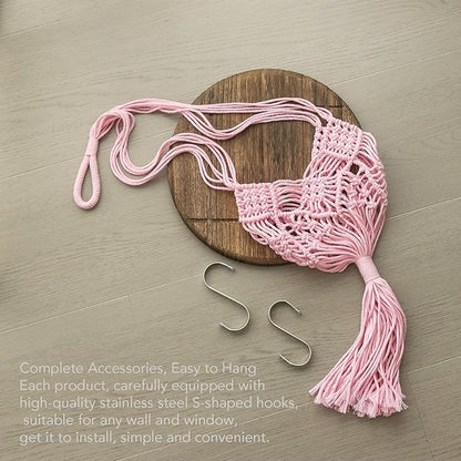 Hanging Planter with Patterns,2Packs Macrame Plant Hangers Indoor Macrame for up to 8 inch Pot Crochet Boho Plant Hanger Holder for Indoor Outdoor with 2S Shaped Stainless Steel Hooks (Pearl Pink)