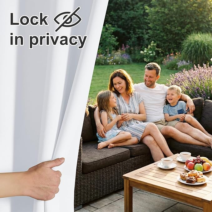 RYB HOME Outdoor Curtains for Patio Waterproof Block Sunlight Thermal Insulated Privacy Assured Thick Outside Curtains for Porch, Gazebo, Pergola, W52 x L84, Greyish White, 1 Panel