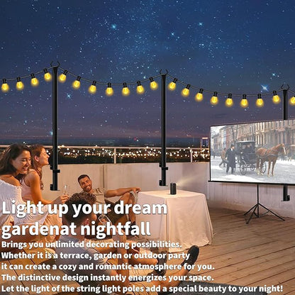 2 Pack String Light Poles,5Ft Light Poles for Outside String Lights,Outdoor Lights Pole with Fork,Metal Poles Stand for Patio Deck Backyard