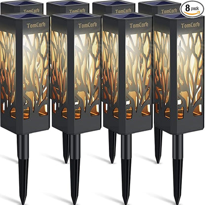 TomCare Solar Lights Outdoor Upgraded Bright Solar Pathway Lights Bigger Size Decorative Solar Waterproof Solar Powered Led Landscape Garden Lighting for Path Yard Walkway, 8 Pack