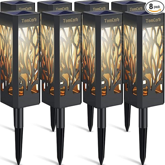 TomCare Solar Lights Outdoor Upgraded Bright Solar Pathway Lights Bigger Size Decorative Solar Waterproof Solar Powered Led Landscape Garden Lighting for Path Yard Walkway, 8 Pack