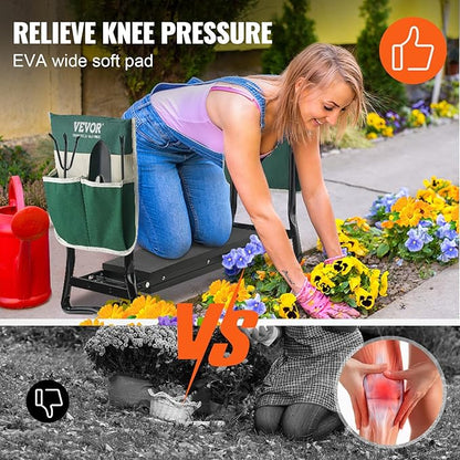 VEVOR Garden Kneeler and Seat, 330 lbs Load Capacity, 8" EVA Wide Pad, Foldable Garden Stool, Kneeling Bench for Gardening with Tool Bag, Gifts for Women, Grandparents, Seniors, Mom and Dad